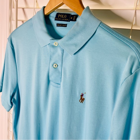 🩷 POLO RALPH LAUREN MEMS SIZE MEDIUM SKY BLUE PIMA SOFT TOUCH LIKE NEW SHIRT - Picture 2 of 4